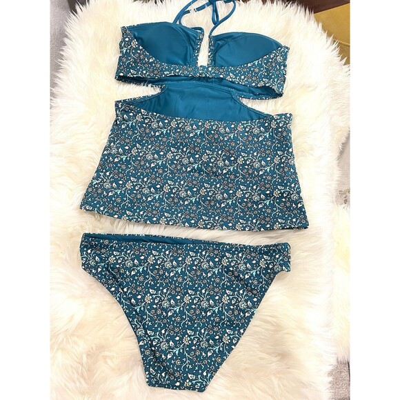 Ann Taylor Loft Beach Women Swimsuit 2-Piece Green Floral Tankini Bikini Medium - Picture 11 of 14